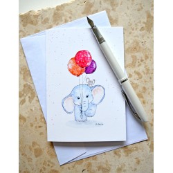 Elephant With Pink Balloons Greeting Card