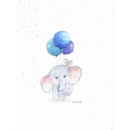 Elephant & Mouse With Blue Balloons